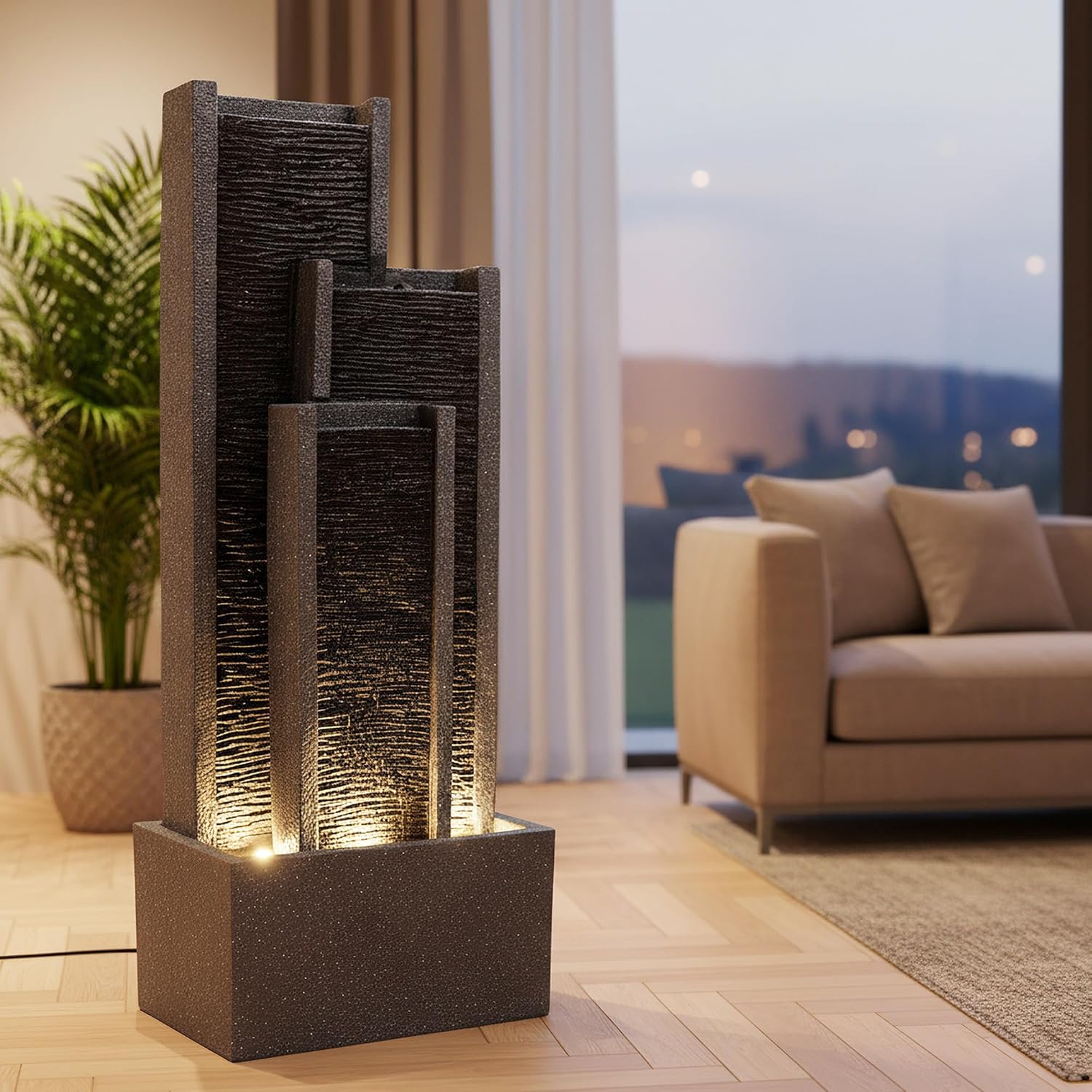 Gartenbrunnen BK903 Wasserwand 99 cm Standbrunnen Springbrunnen mit Beleuchtung Wasserfall Gartendeko Zimmerbrunnen