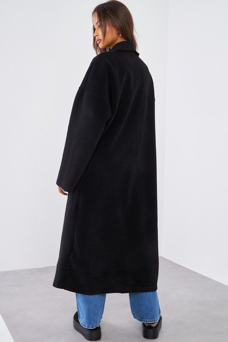 Veste longue noire texturée