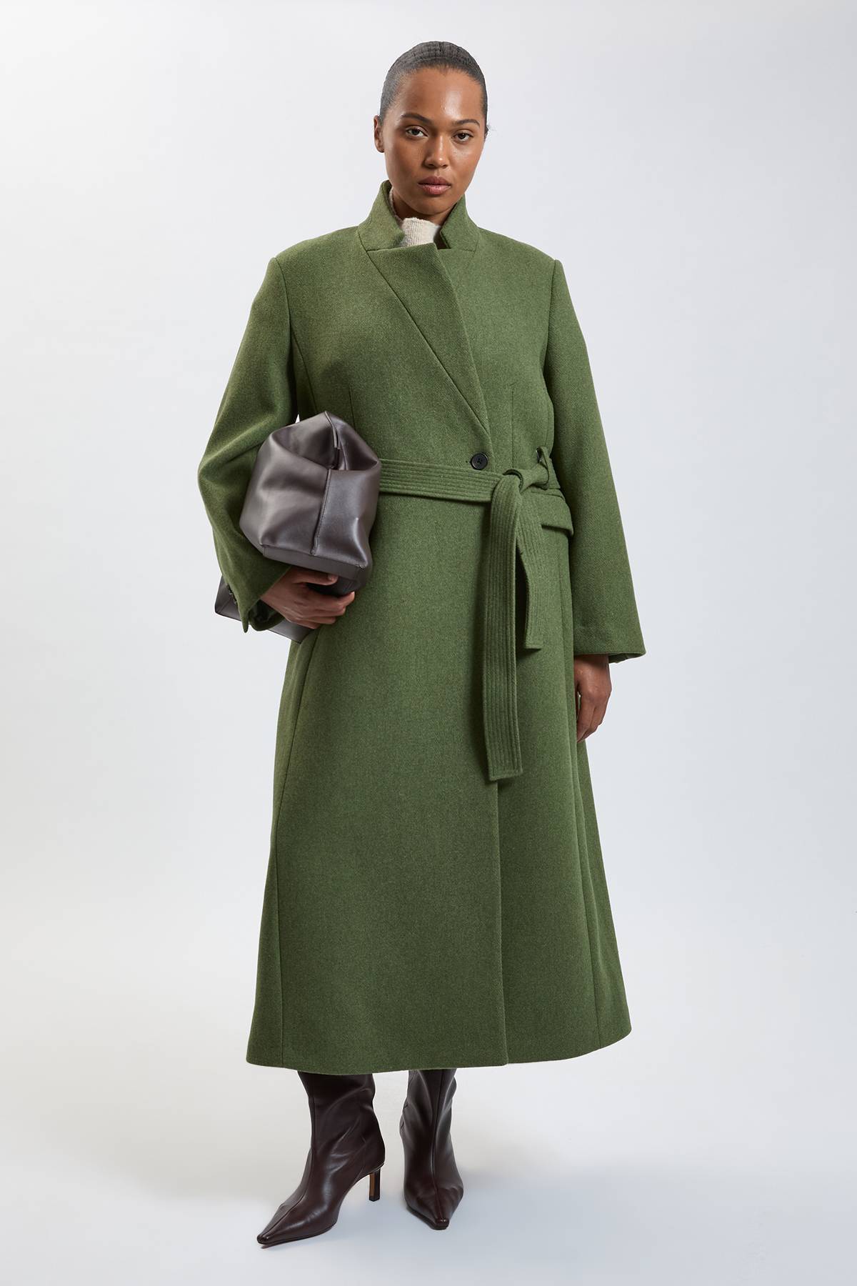 KarenMillen Manteau Long Grande Taille En Laine Avec Col Cranté Et Ceinture Ajustée