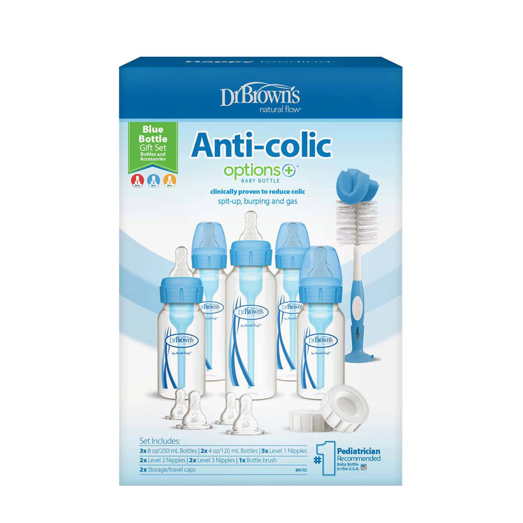 Goed tegen darmkrampjes en mooie kleurstandaardfles giftset blauw