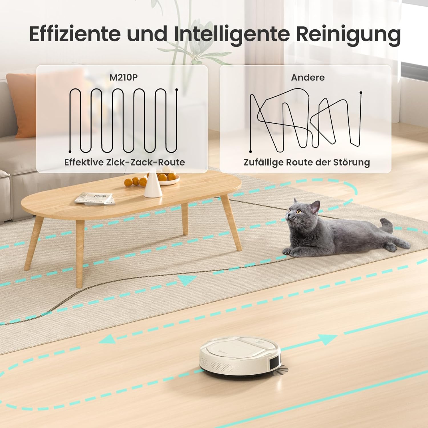 LEFANT M210P Staubsauger Roboter, Saugleistung 2200 Pa, Leise 55dB, Unterstützt WLAN-/Bluetooth-/Alexa-/App-Verbindung, Akkulaufzeit von 120 Minuten, ideal für Tierhaare und Hartböden.
