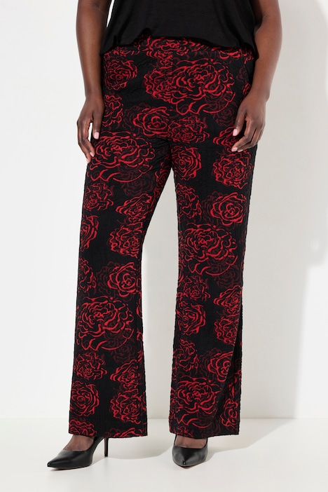 Jacquard-Jerseyhose, Blüten, weites Bein, Elastikbund