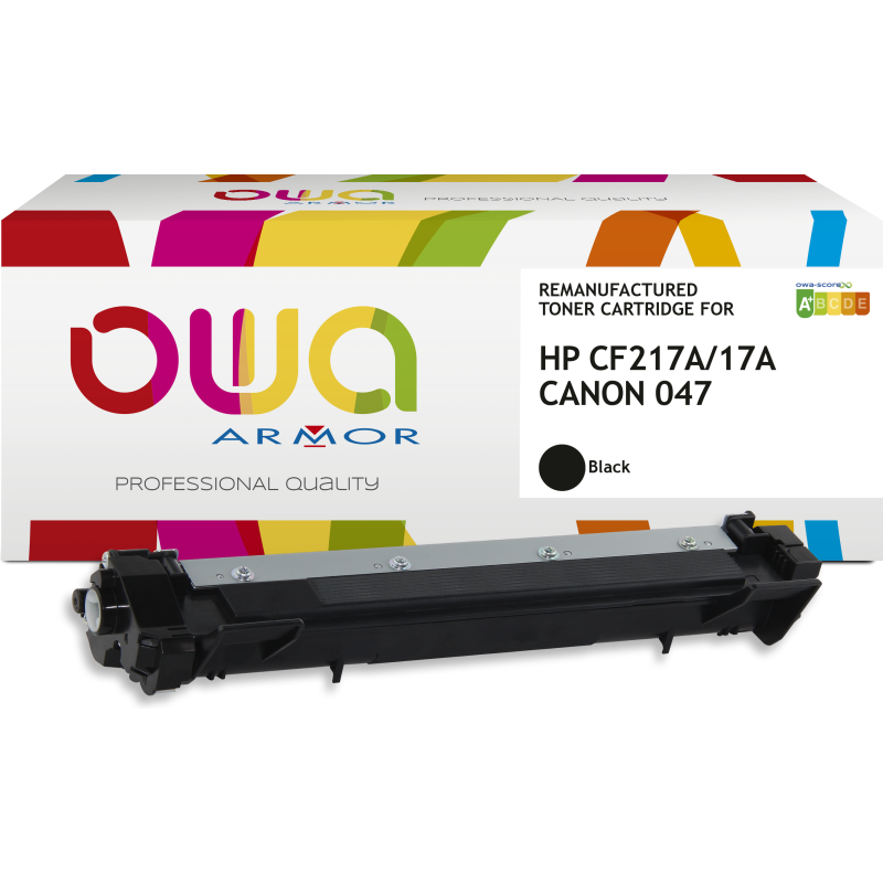 Toner remanufacturé OWA noir compatible HP CF217A, CANON 047 pour imprimante laser