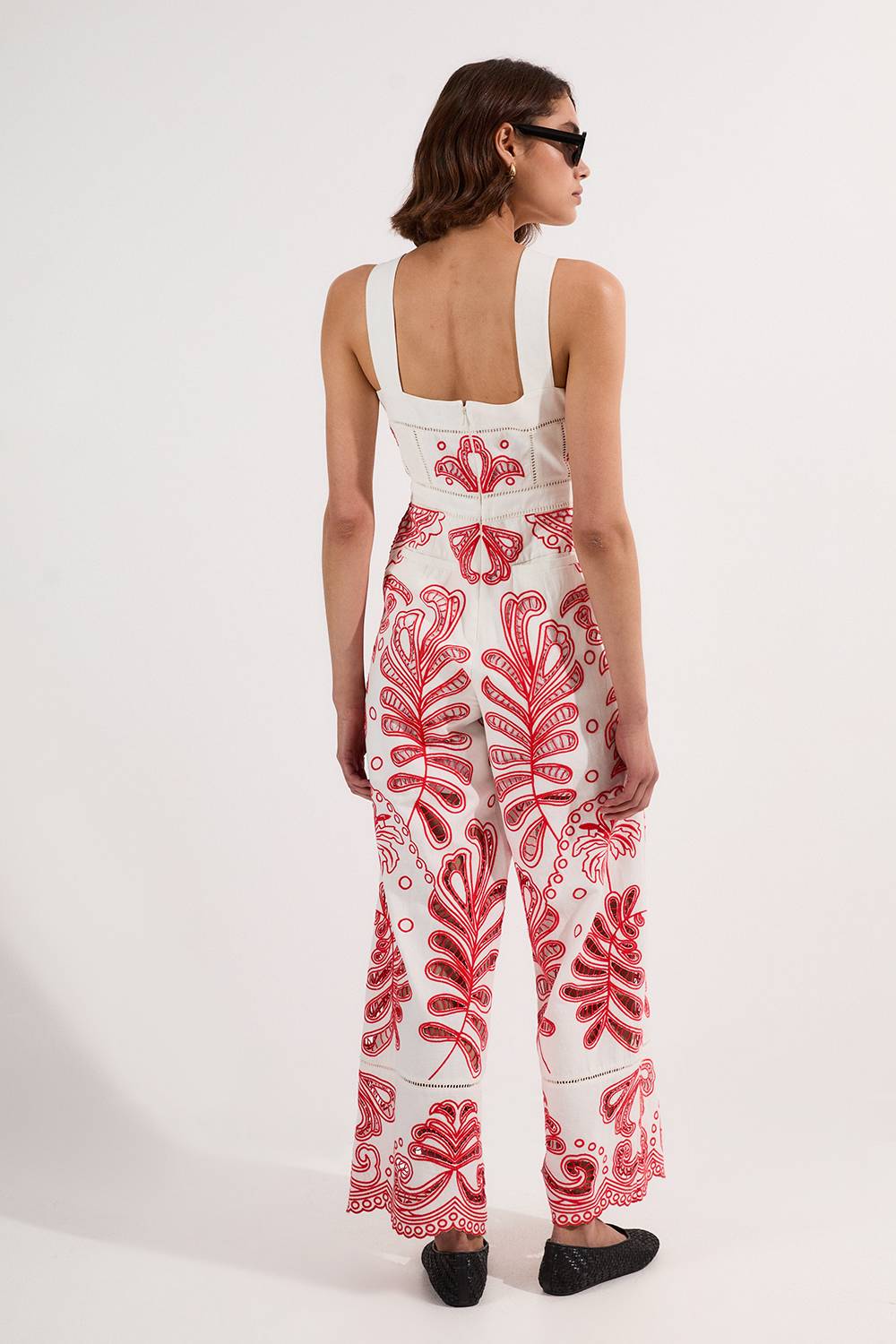 KarenMillen Combinaison Tissée à Jambes Larges avec Broderie Ajourée