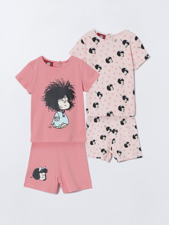 Conjunto com 2 pijamas Mafalda estampados de duas peças - Coral
