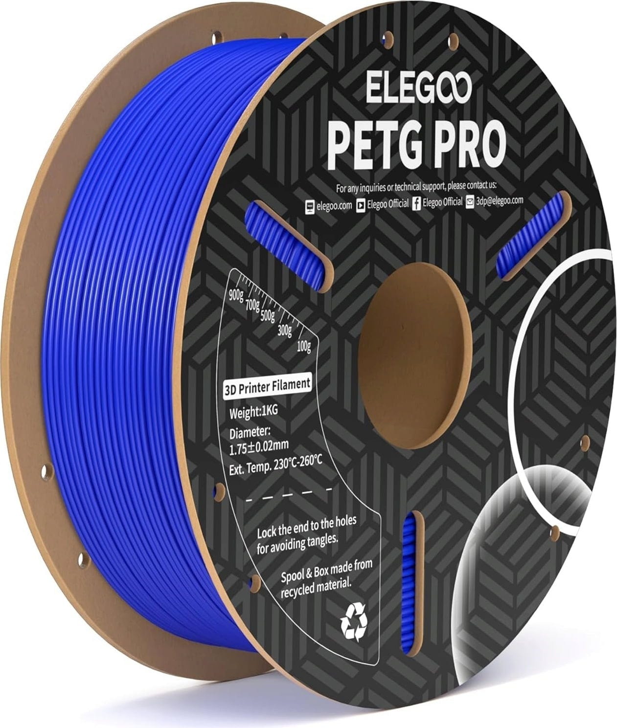 Elegoo  PETG PRO Blue, 1,75 mm / 1000 g    PETG Filament mit hervorragender Dimensionsstabilität in Blau