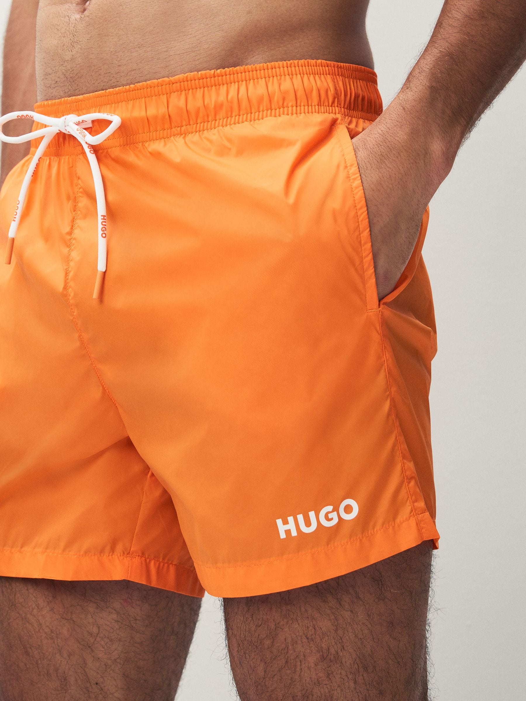 Oranje - HUGO Gevoerde zwembroek met contrasterend logo