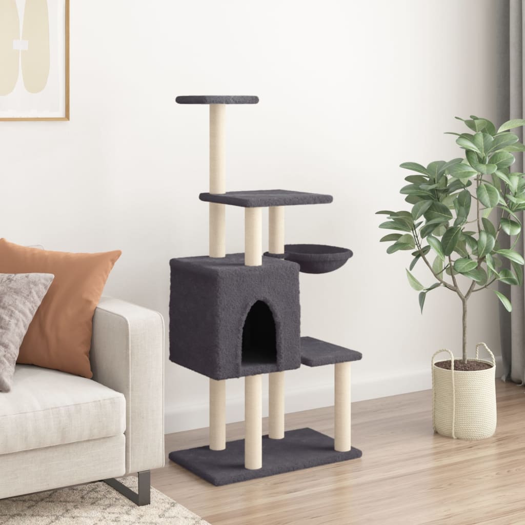 Arranhador para gatos vidaXL com hastes de sisal cinza escuro, 131 cm