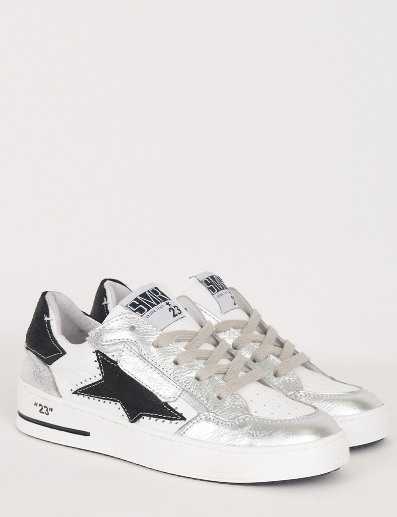 SEMERDJIAN BASKETS ALÉ BASSES CUIR BLANC ARGENT NOIR 10233