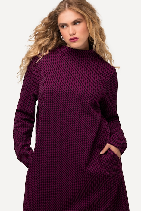 Sweatkleid, Struktur, Taschen, Stehkragen, Langarm