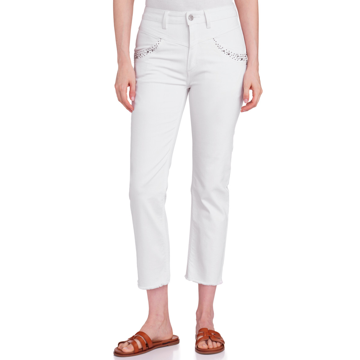 Gina Damen Straight-Jeans mit Nieten-Besatz weiss