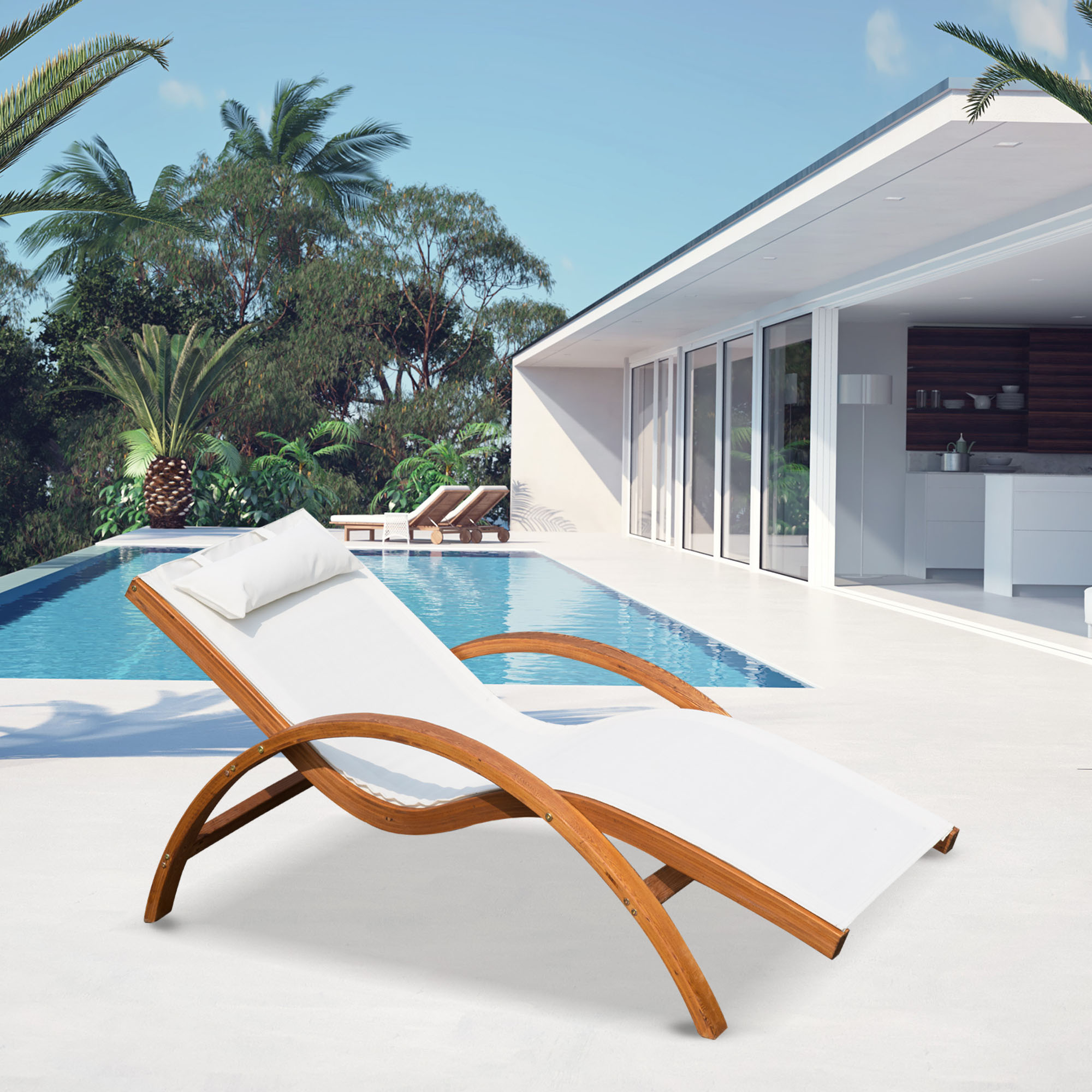 Espreguiçadeira Outsunny estilo rede para jardim, terraço, praia, piscina ou pátio, 161x72x68 cm, branca, feita de madeira, tela e textilene com almofada.