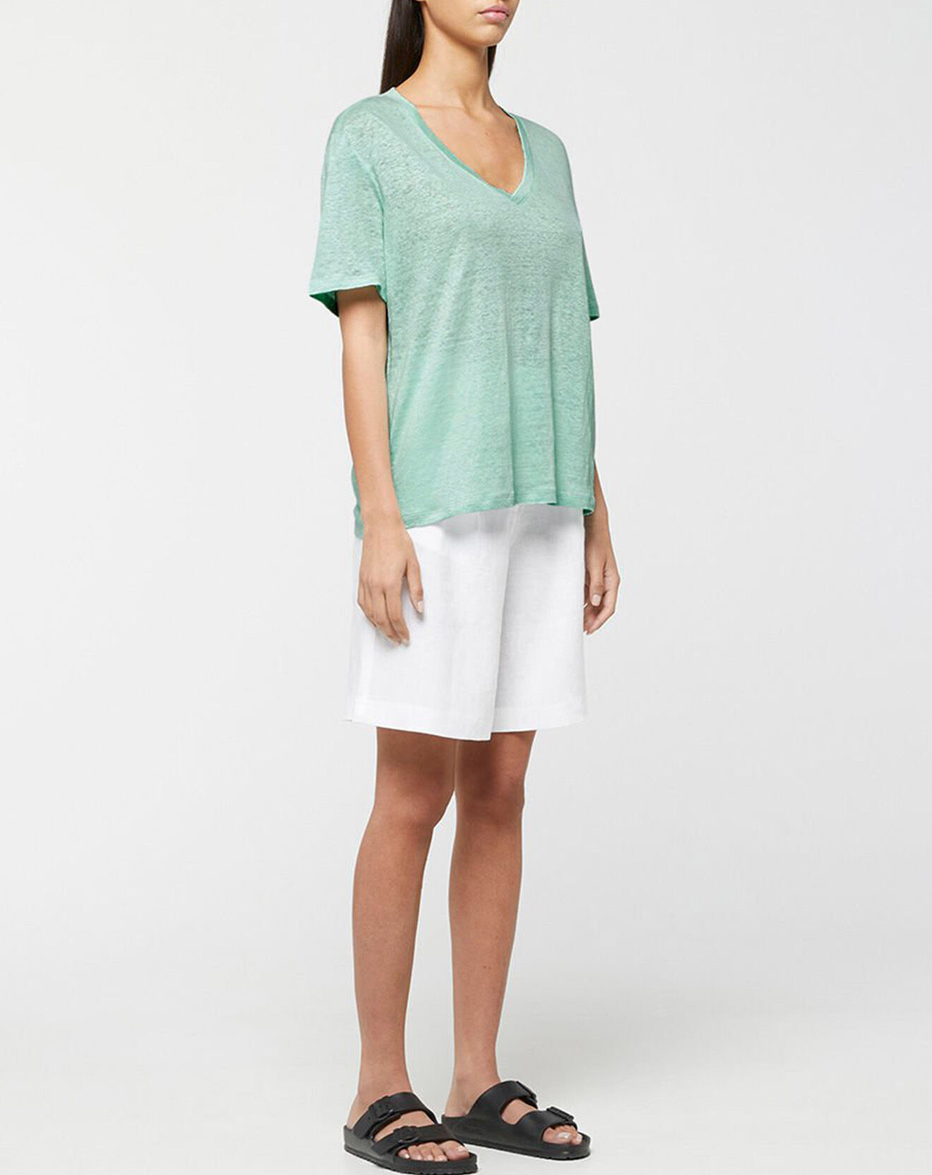 Jodhpur T-Shirt col V Aribo 100% Lin vert clair