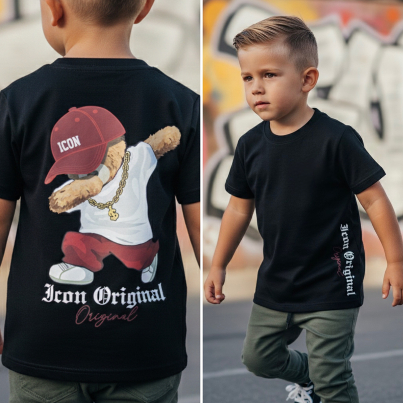 Icon bear dab tee - zwart