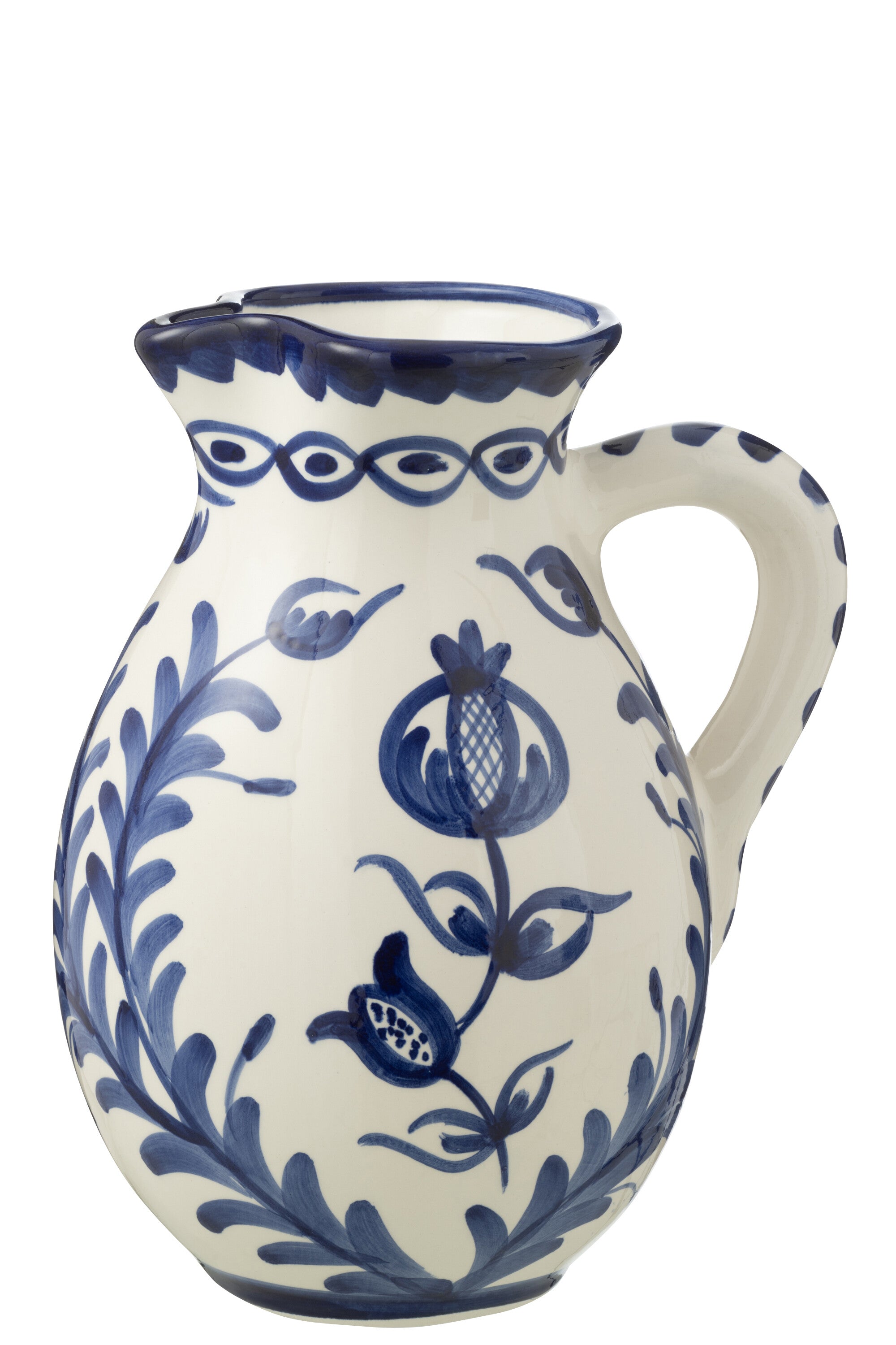 J-Line kruik Granada - keramiek - wit|blauw - large