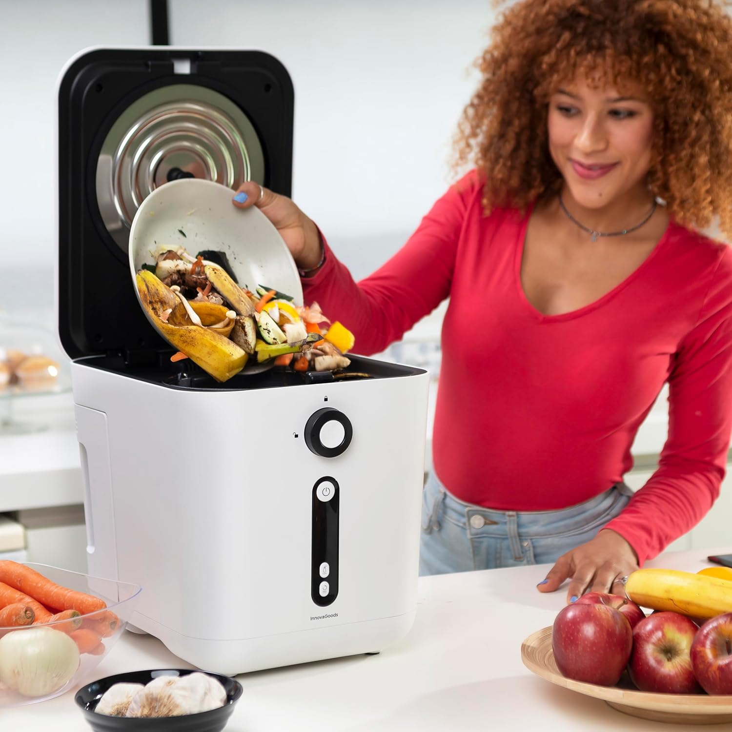 InnovaGoods® 3 Liter elektrischer Küchenkomposter, idealer Komposter für das Recycling von organischen Abfällen, geruchloser Abfalleimer, elektrischer Komposter mit Antihaftbeschichtung.