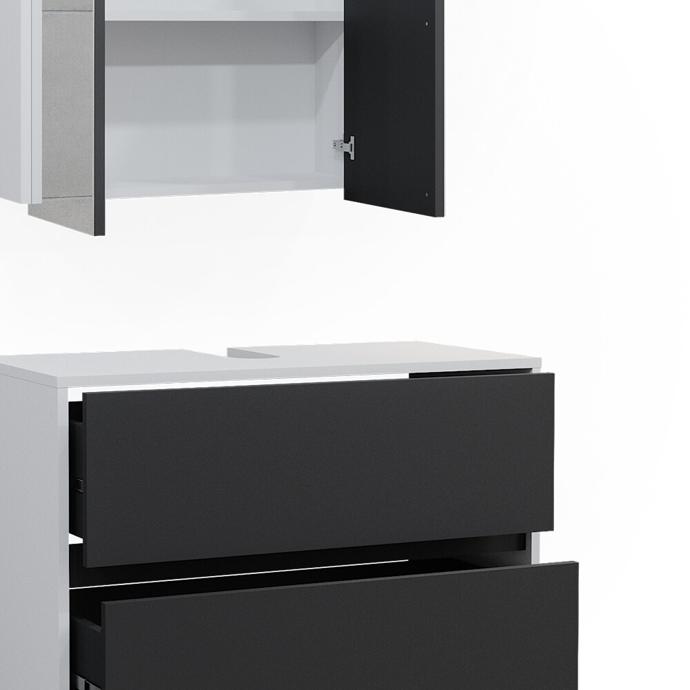 Badmöbel-Set Maltin Weiß Anthrazit modern Waschtischunterschrank Spiegelschrank