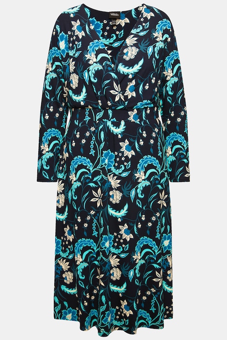 Jersey-Midikleid, A-Linie, V-Ausschnitt, Langarm