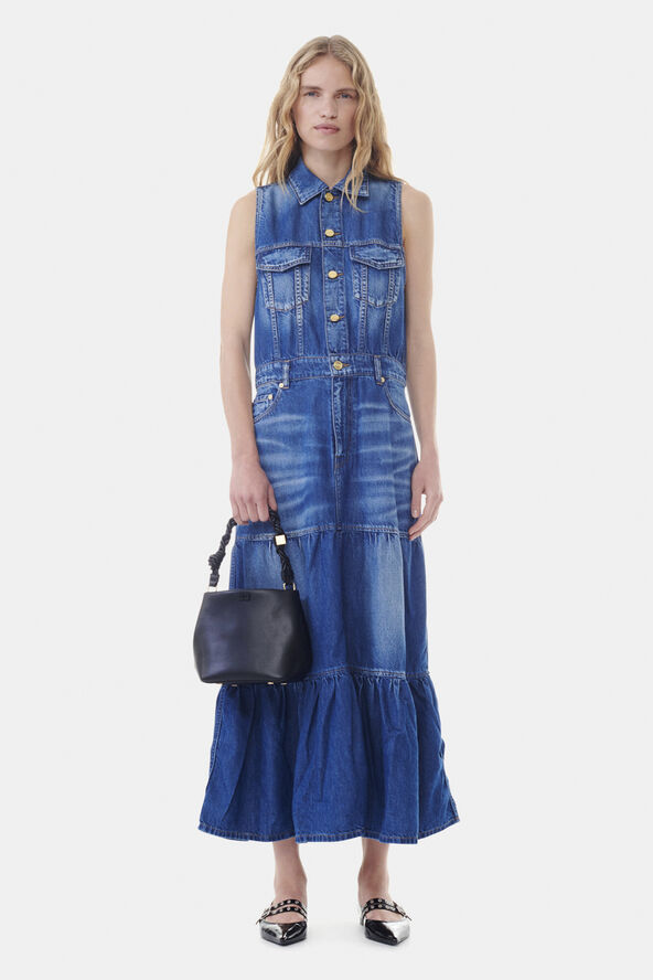 Ganni Light Denim Long Dress Mid blue vintage