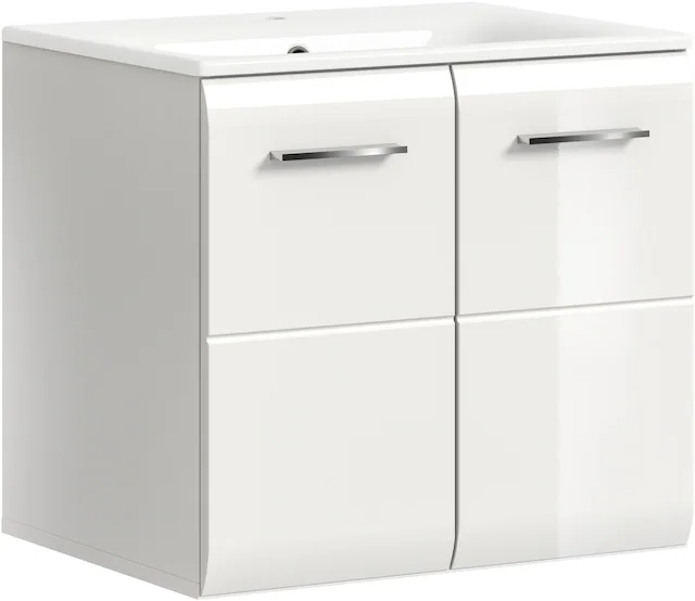 INOSIGN Waschbeckenunterschrank 2 Stk. tlg. Florenz, Waschtisch inkl. Waschbecken, Weiss Hochglanz Tiefzieh