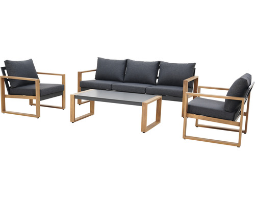 Garden Place Jane 5-persoons tuinmeubelset bestaande uit: tafel, 2 fauteuils, bank, inclusief kussens, aluminiumgrijs