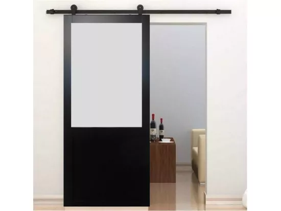 Porte Coulissante Athena Noir H204 X L83 + Rail A Roulettes Et 2 Coquilles Gd Menuiseries