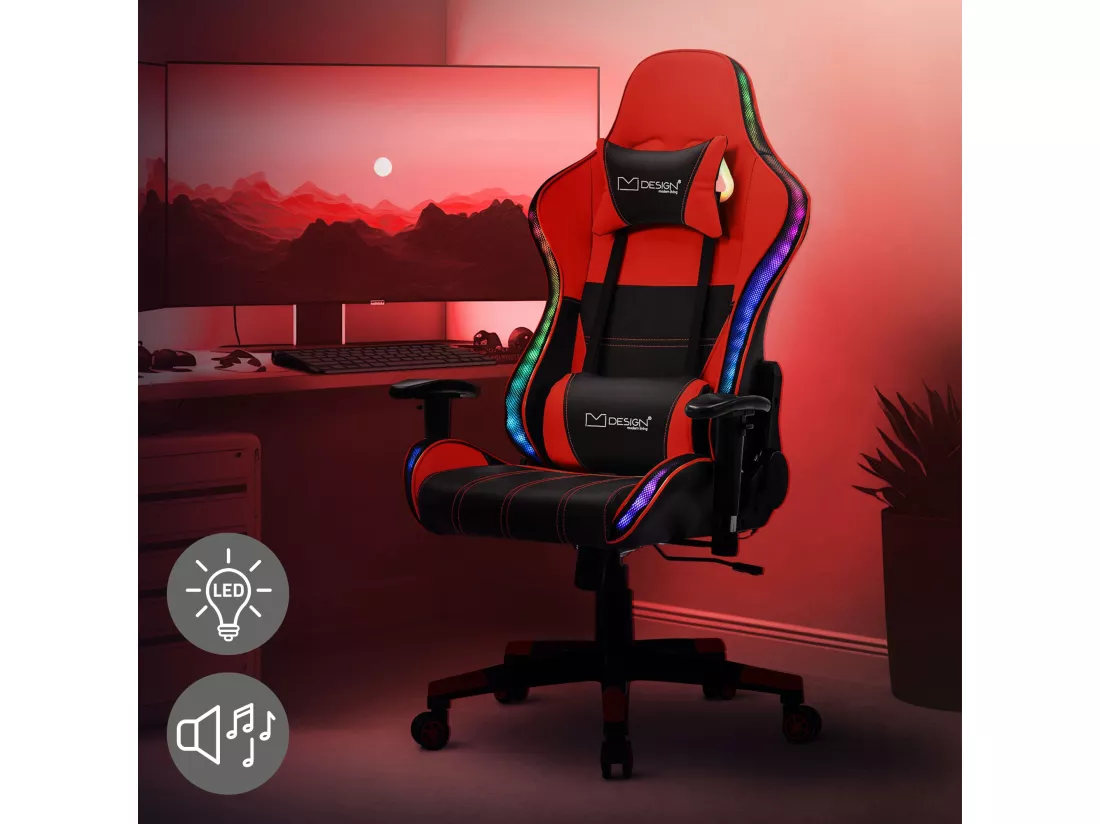 LED Gaming Chair Chaise de bureau Chaise pivotante Réglable Bluetoothboxes ML-Design