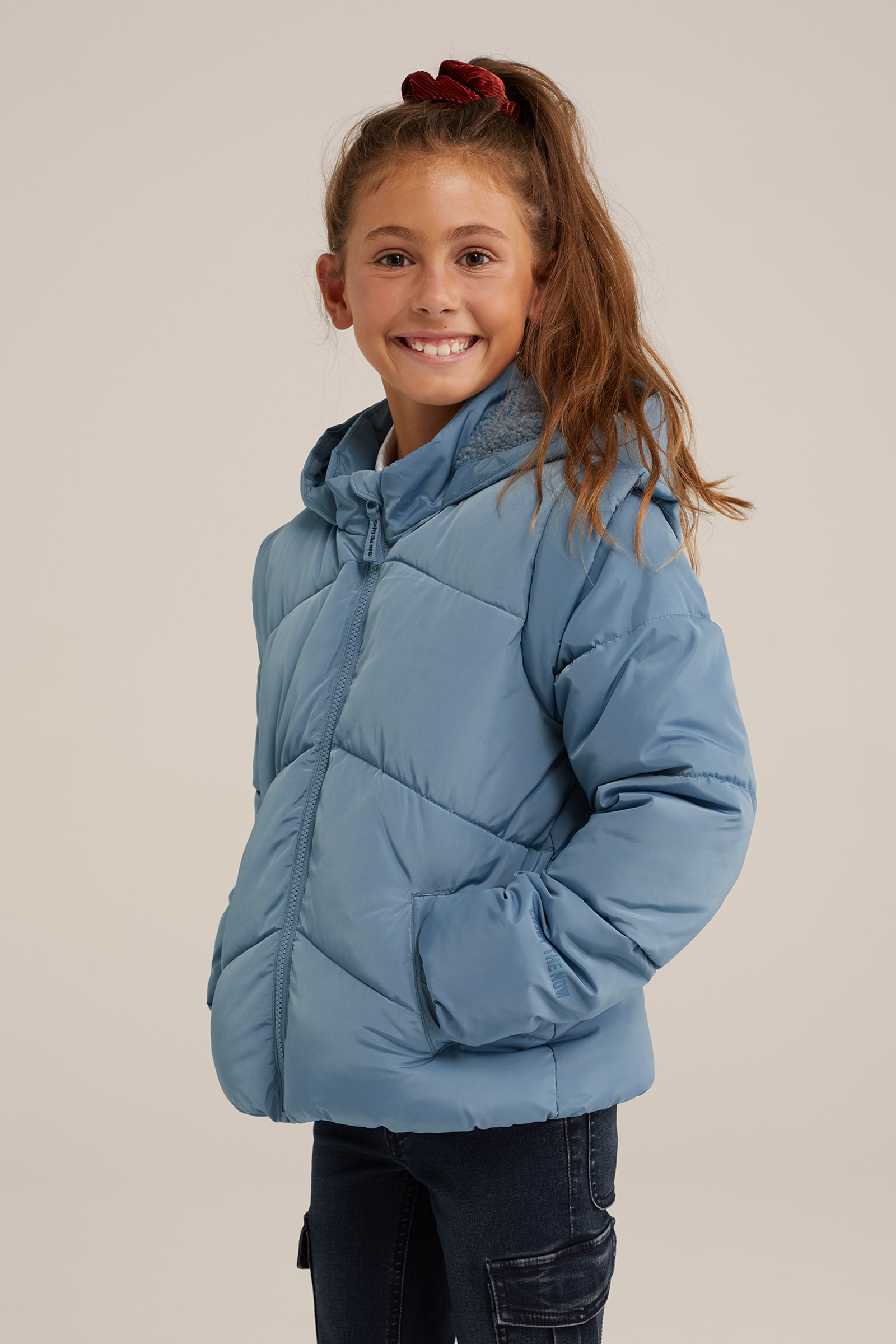 Meisjes gewatteerde jas WE Fashion Lichtblauw
