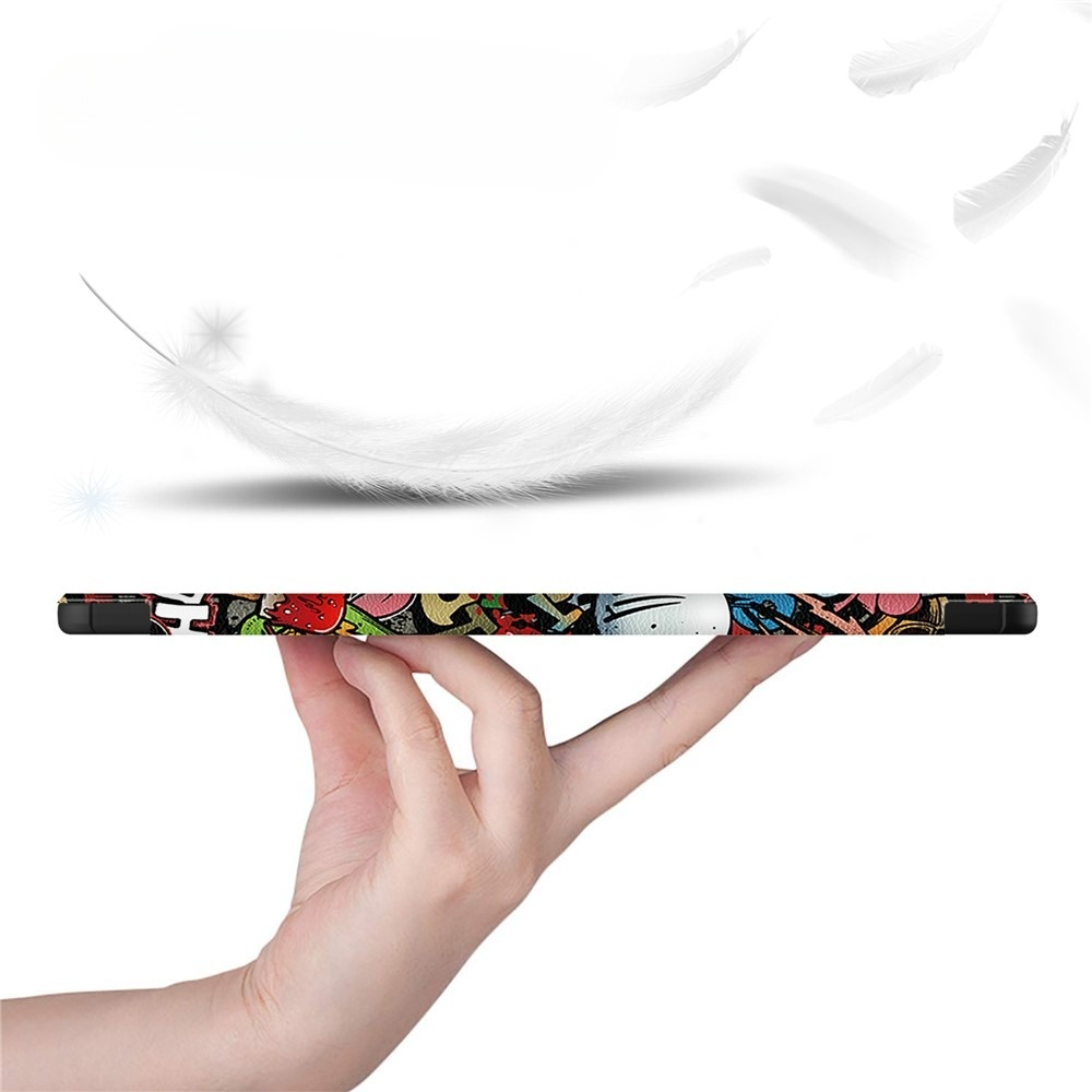 Samsung Galaxy Tab S9 FE Leder Tasche Smart Cover Schutzhülle   S-Pen Halterung - Graffiti