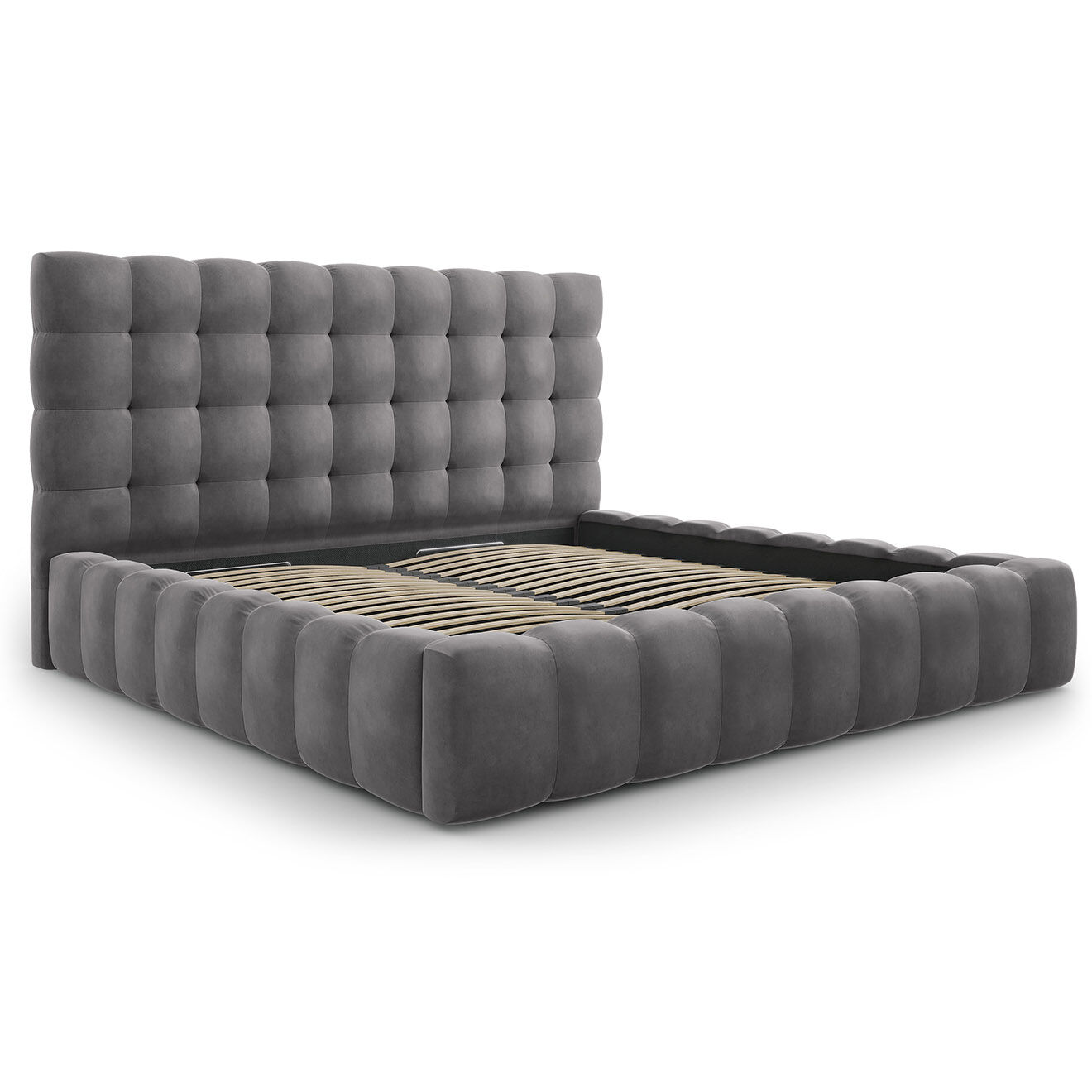 Cosmopolitan Design Lit avec coffre de rangement Bali Velours gris - 200x200 cm
