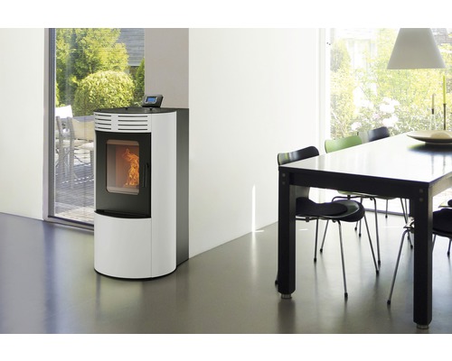 Rowi Ovale stalen witte pelletkachel 9,5 kW incl. wifi en afstandsbediening