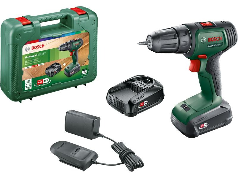 Bosch Akku-Bohrschrauber UniversalDrill 18 V Kit Akku-Allrounder mit 2x 1.5Ah