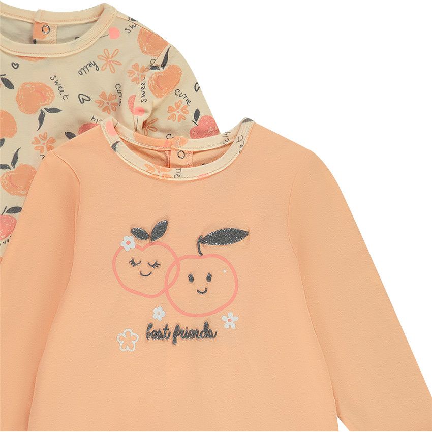 Lot de 2 dors-bien en jersey imprimé pêches pour bébé fille - Rose