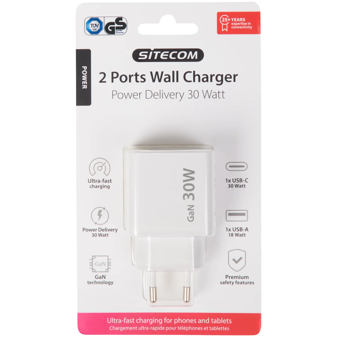 Sitecom snelle wandlader GaN 30 watt | diverse kleuren