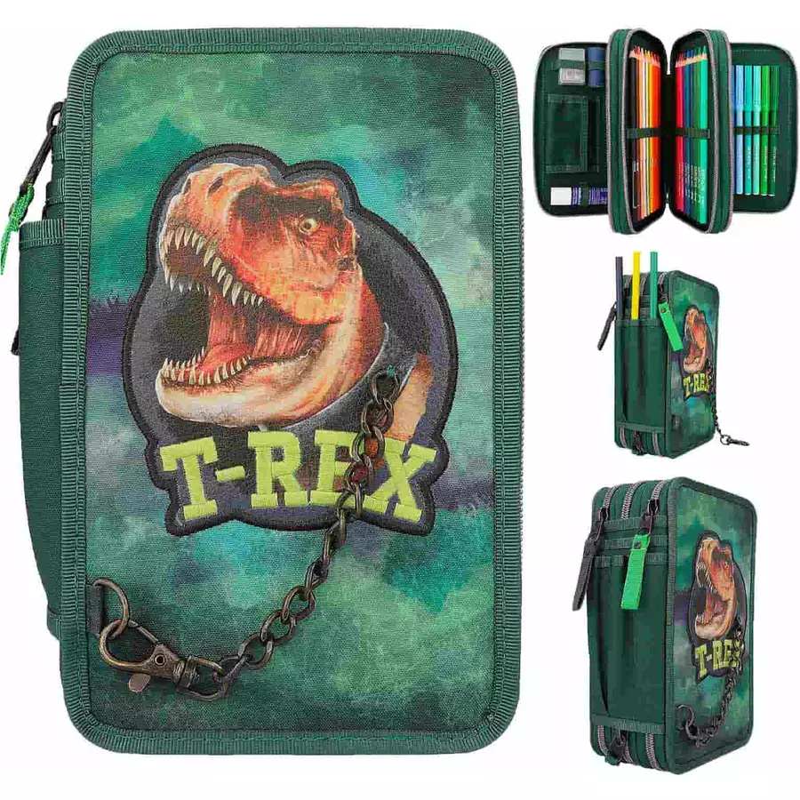 Depesche 3-Fach Federtasche T-Rex Dino World 20 x 13 cm grün