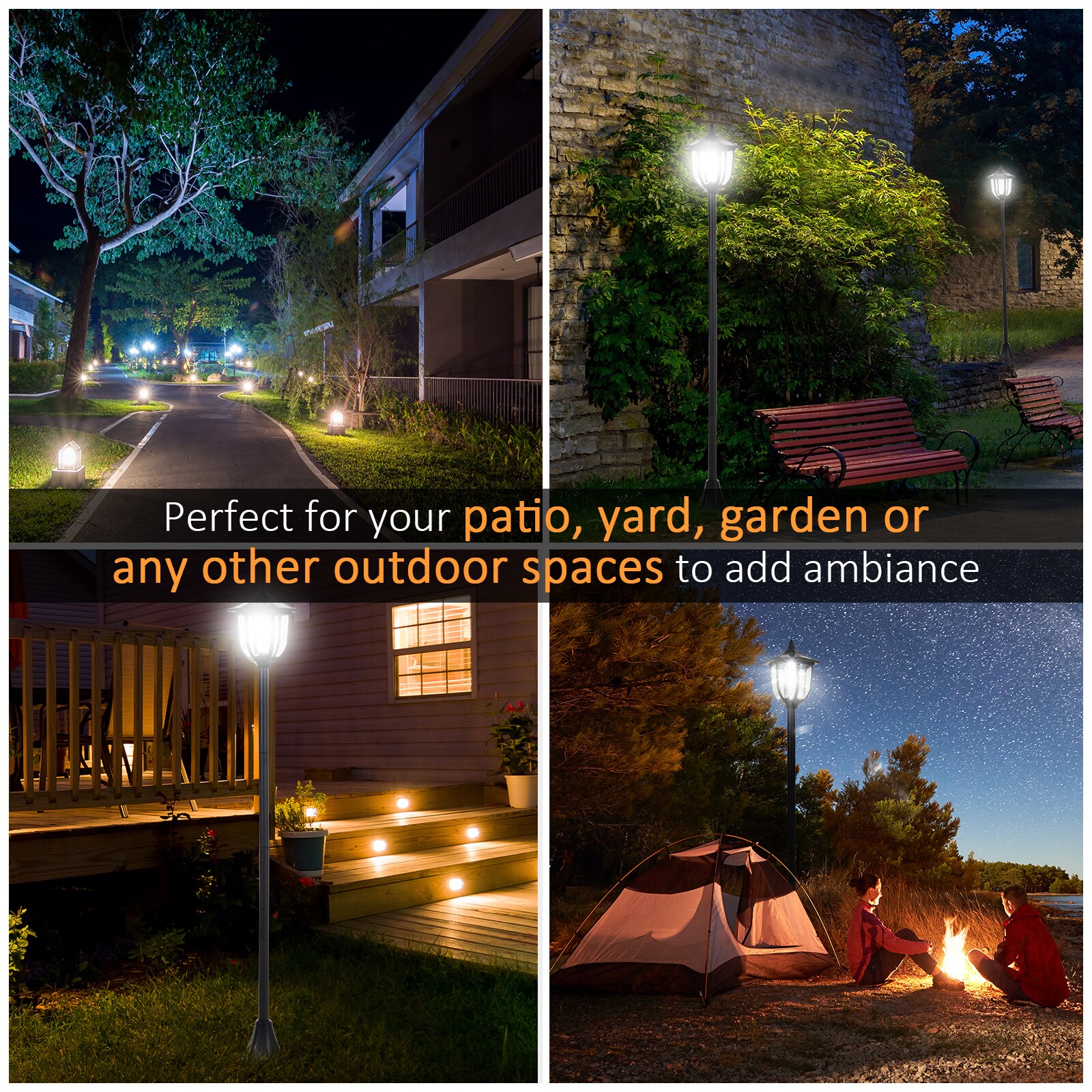 Outsunny Solar Gartenlaterne mit LED schwarz 26,5 x 177 cm (ØxH)