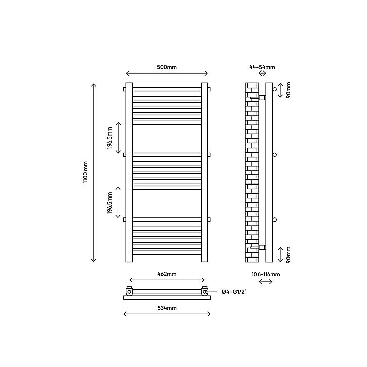 Sèche-serviettes eau chaude GoodHome Solna vertical chromé mat 313 W