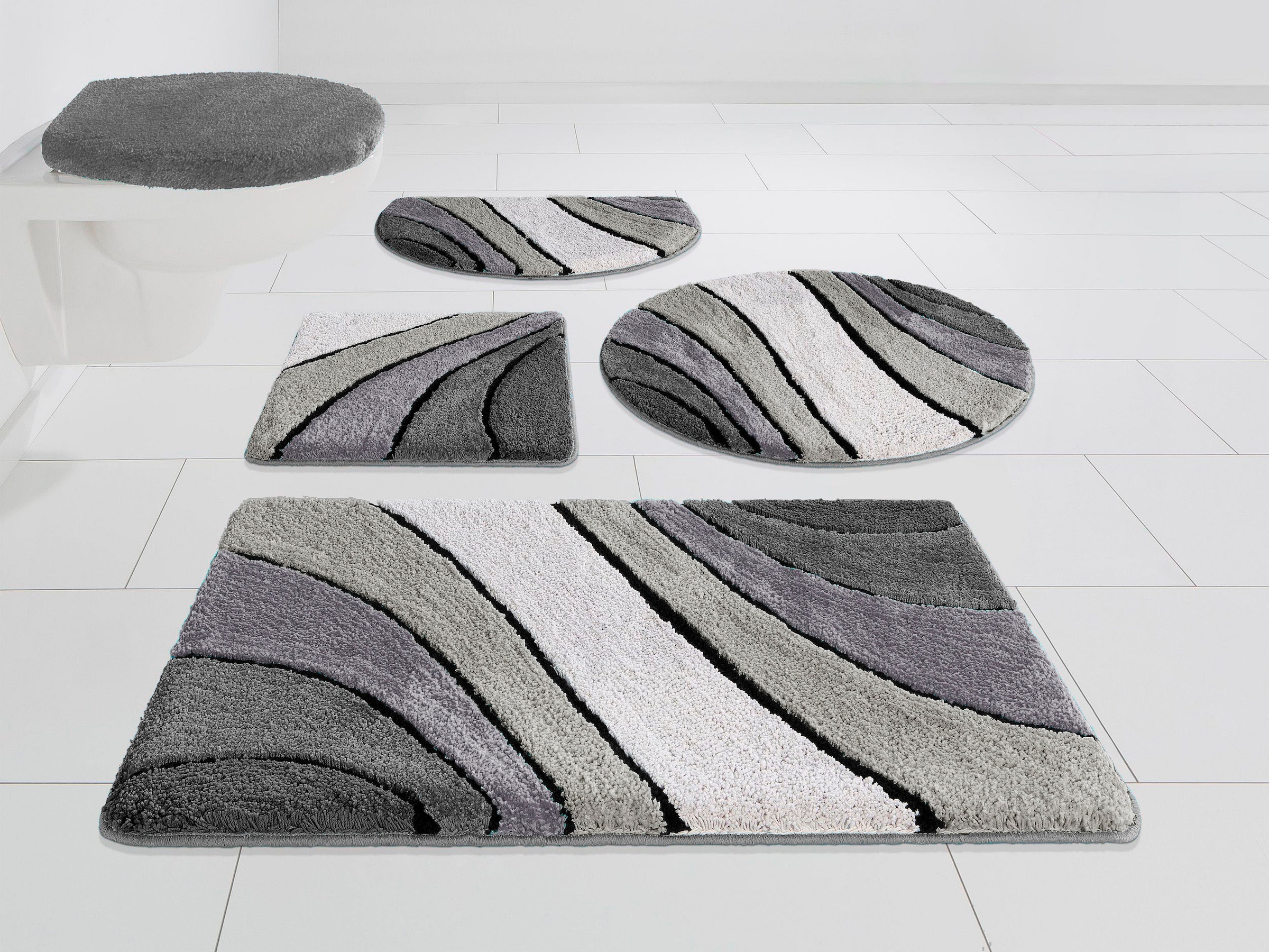 my home Badematte »Josie, Badvorleger, Badezimmer Teppich« Höhe 20 mm rutschhemmend beschichtet fussbodenheizungsgeeignet | schnell trocknend | strapazierfähig Badteppich, Badematten, rechteckig, rund & als 3-tlg. Set erhältlich