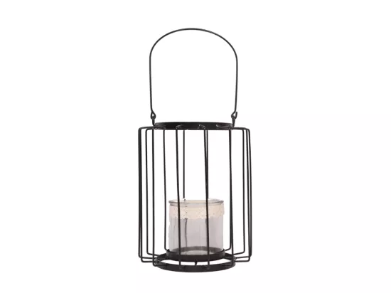 Lanterne jardin extérieur à poser bougie ancienne métal noir 22x28cm