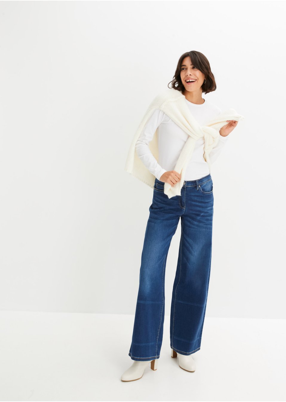 Jean extensible avec taille confortable, jambes extra larges