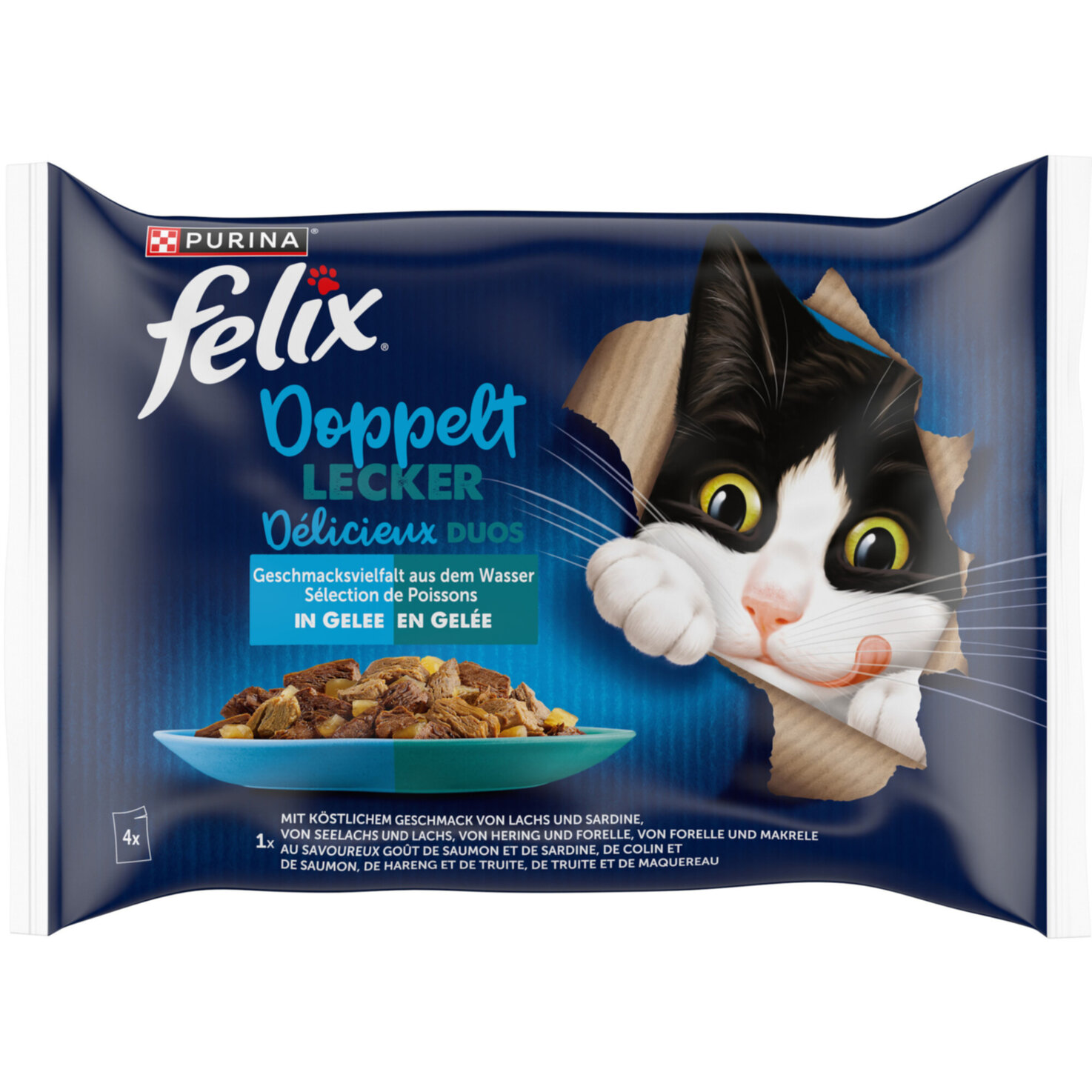 Felix Doppelt Lecker Katzenfutter in Gelee Fisch 4x85g