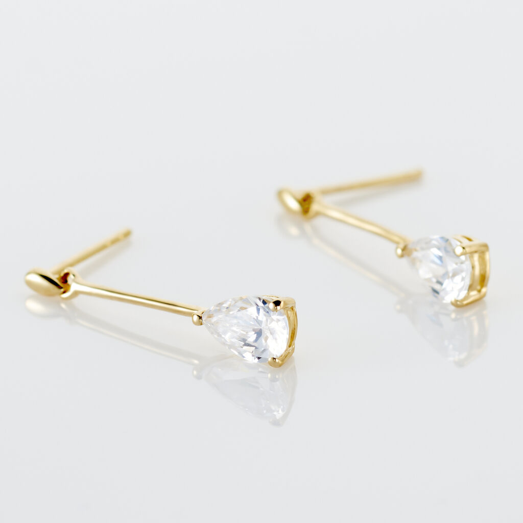 Boucles D'oreilles Pendantes Goutte Or Jaune Oxyde De Zirconium