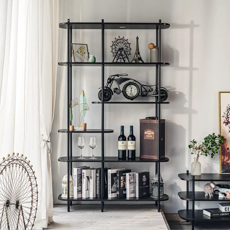 Moderne etagère van metaal en zwart hout