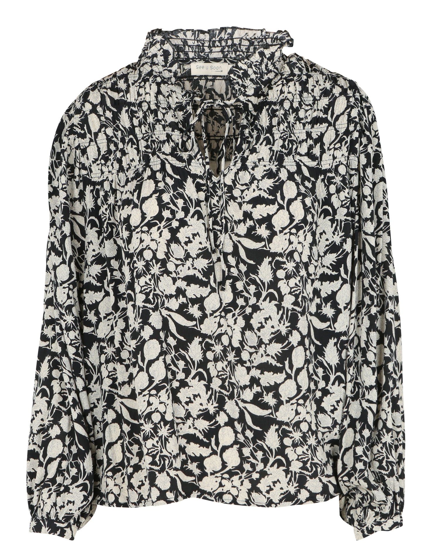 Blouse col V droite imprimée | Noir