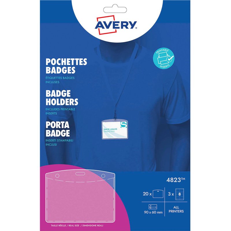 Badge Avery sans attache 60 x 90 mm - Boîte de 20