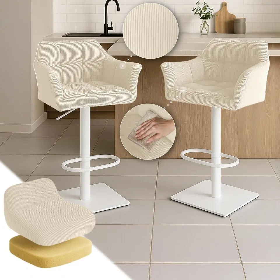 CLP Barkruk Damaso wit Frame - Ribstof - creme