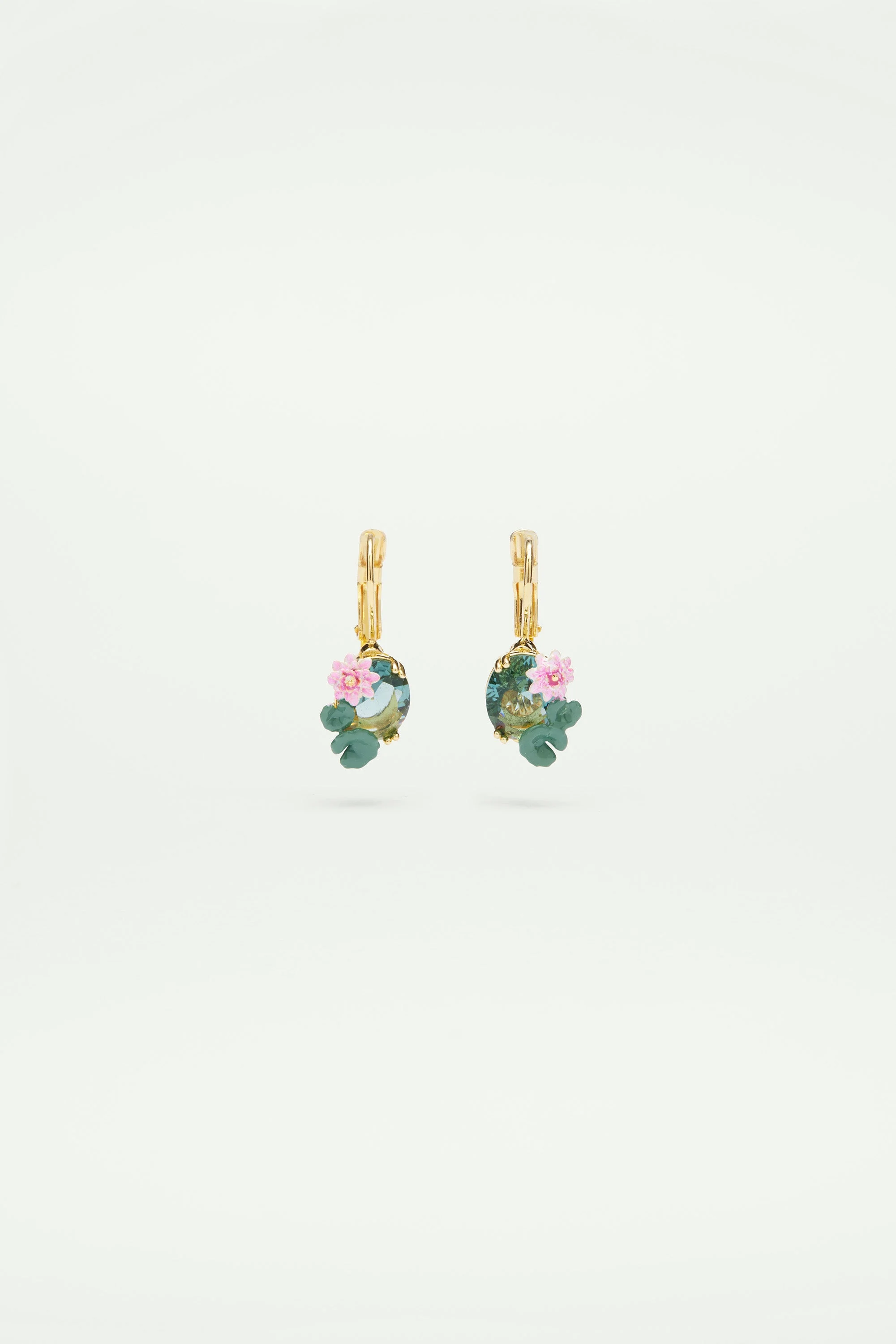 Boucles d'oreilles dormeuses fleur de lotus et pierre | Bleu