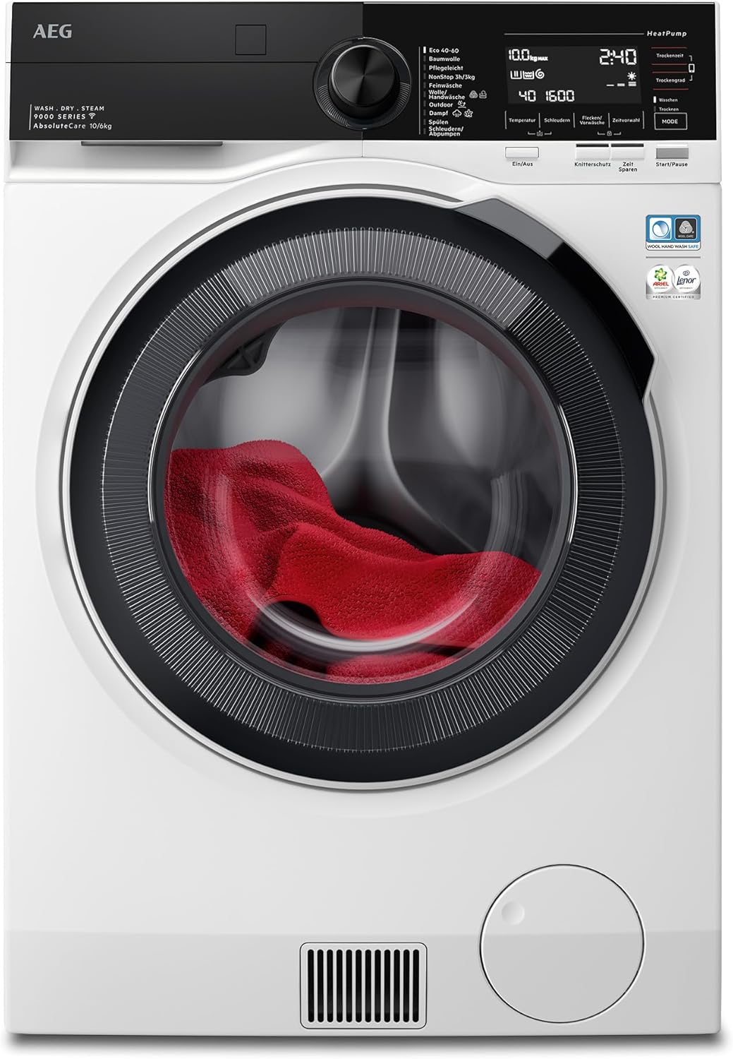 AEG WiFi Waschtrockner mit Wärmepumpe, 10 kg Waschen, 6 kg Trocknen, EEK B/A, Serie 9000 AbsoluteCare - Schonend Trocknen selbst Wolle & Seide, Dampf-Programm – Weniger Bügeln, 1600 U/min, LWR9W81600