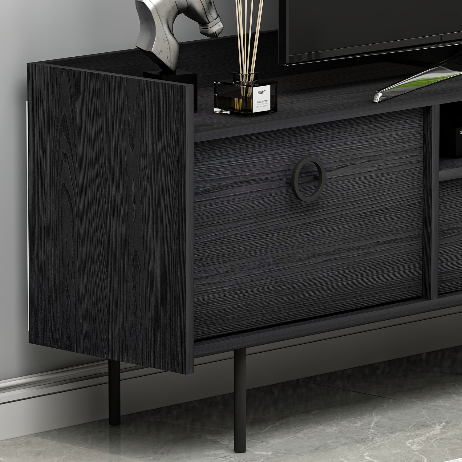 TV-Lowboard - schwarz - 3-türig - 184 cm
