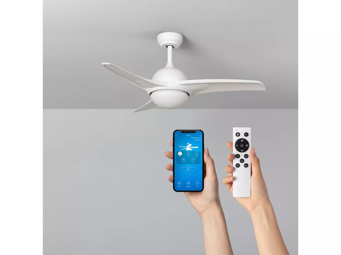 Ventilateur de Plafond Silencieux Aran Blanc 107cm Moteur DC WiFi Blanc